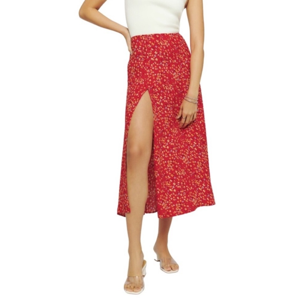 Reformation size 8 Floral Red Midi Skirt